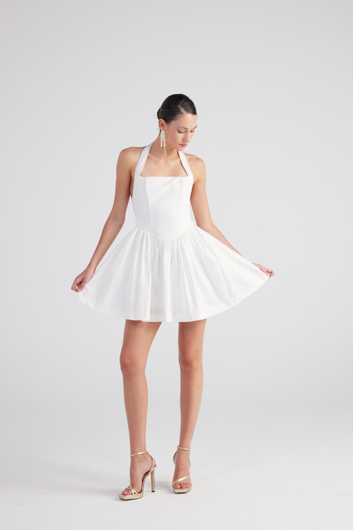 Teresa Women's White Pleated Skirt Mini Dress UK