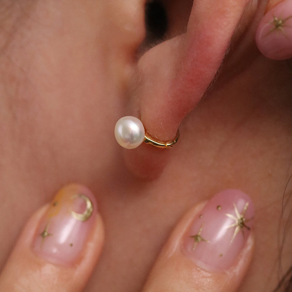 Freshwater Pearl Huggie Hoop Earrings – Women's 925 Sterling Silver Earrings UK