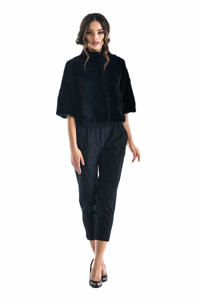 Women's Navy Blue Genuine Mink Fur Jacket UK
