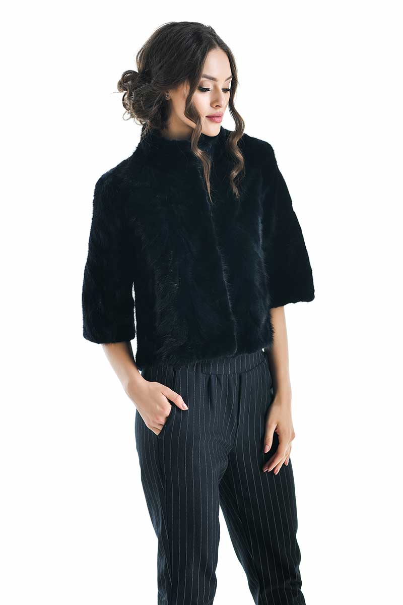 Women's Navy Blue Genuine Mink Fur Jacket UK