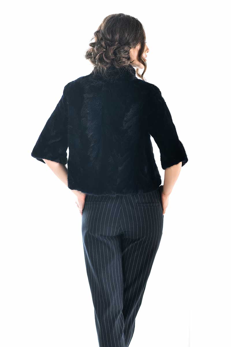 Women's Navy Blue Genuine Mink Fur Jacket UK
