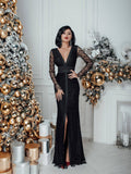 Lace Evening Gown – Women's Black Tie Wedding Guest Maxi Dress UK