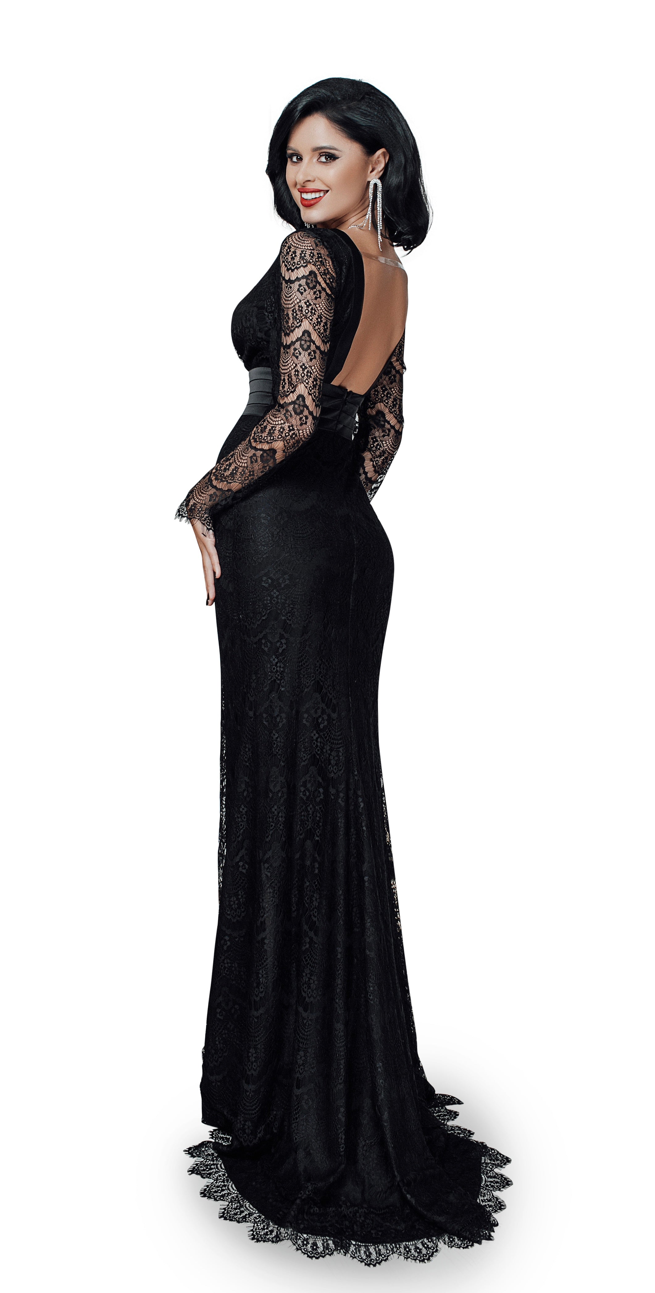 Lace Evening Gown – Women's Black Tie Wedding Guest Maxi Dress UK