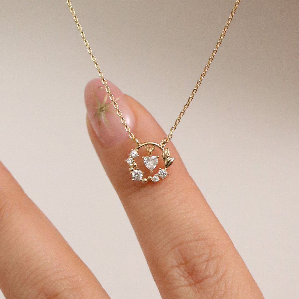 Cubic Zirconia Heart Leaf Necklace – Women's Gold Plated Necklace UK