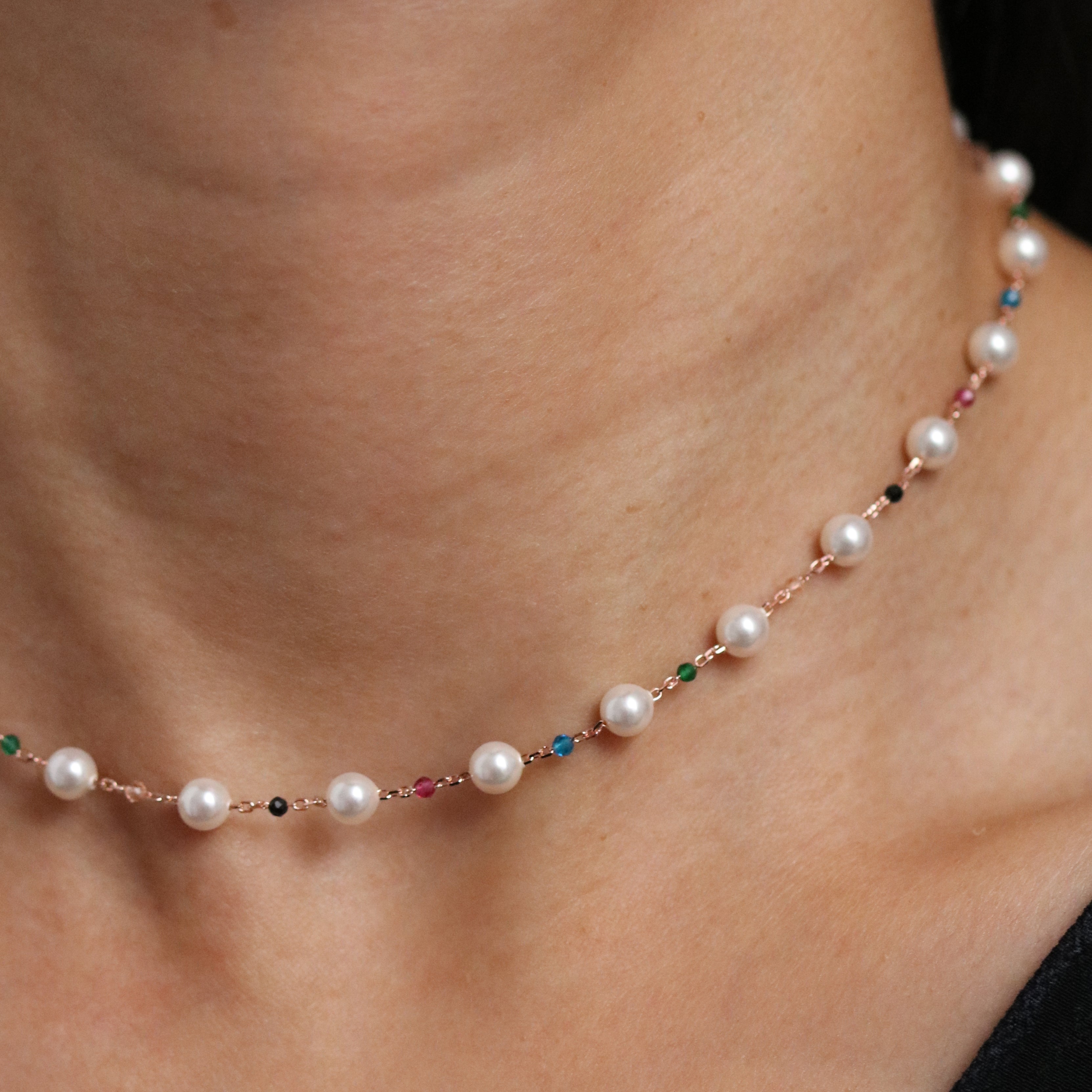 Rainbow Pearl Bead Necklace – Women's 925 Sterling Silver Layering Necklace UK