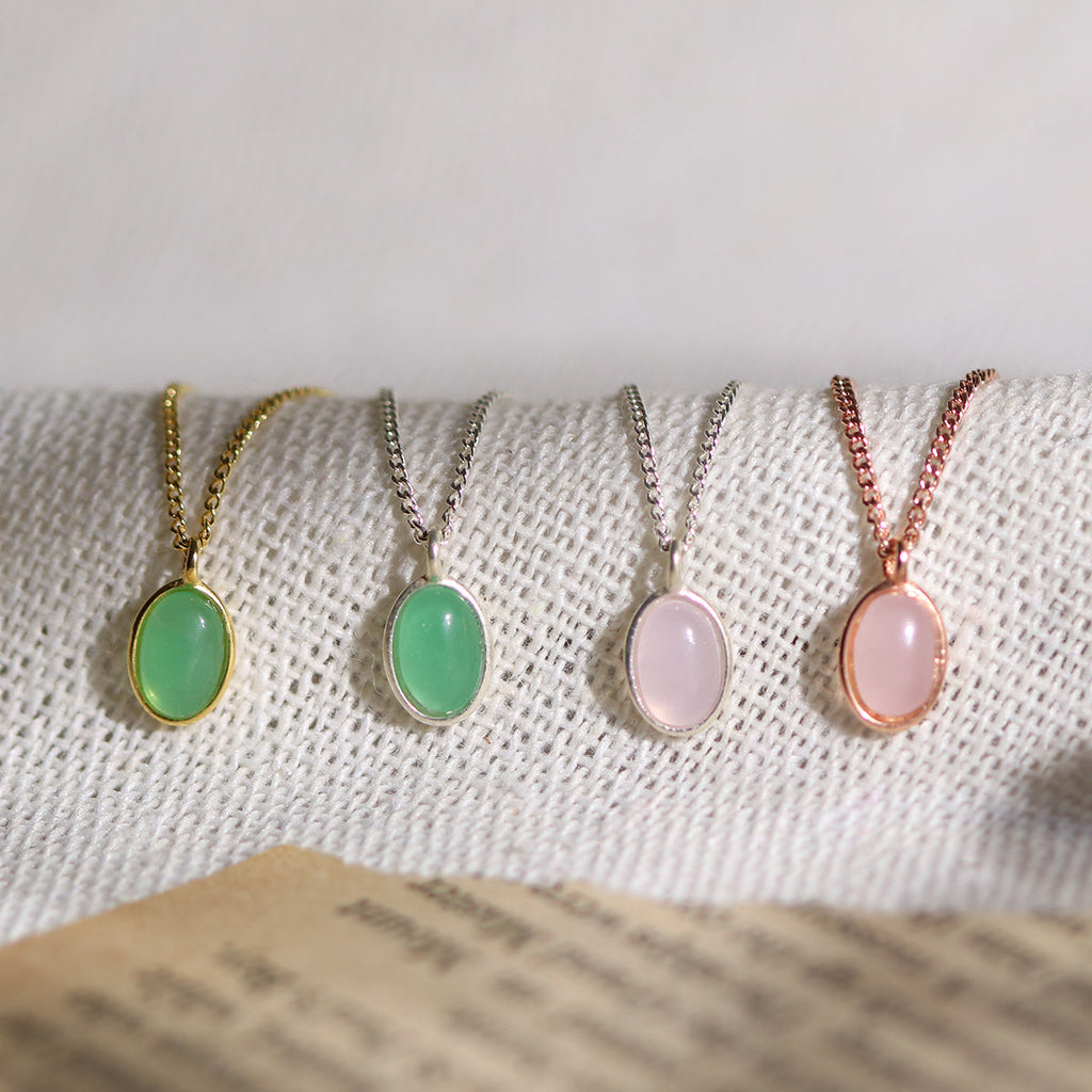 Gemstone Oval Pendant Necklace – Women's 925 Sterling Silver Necklace UK