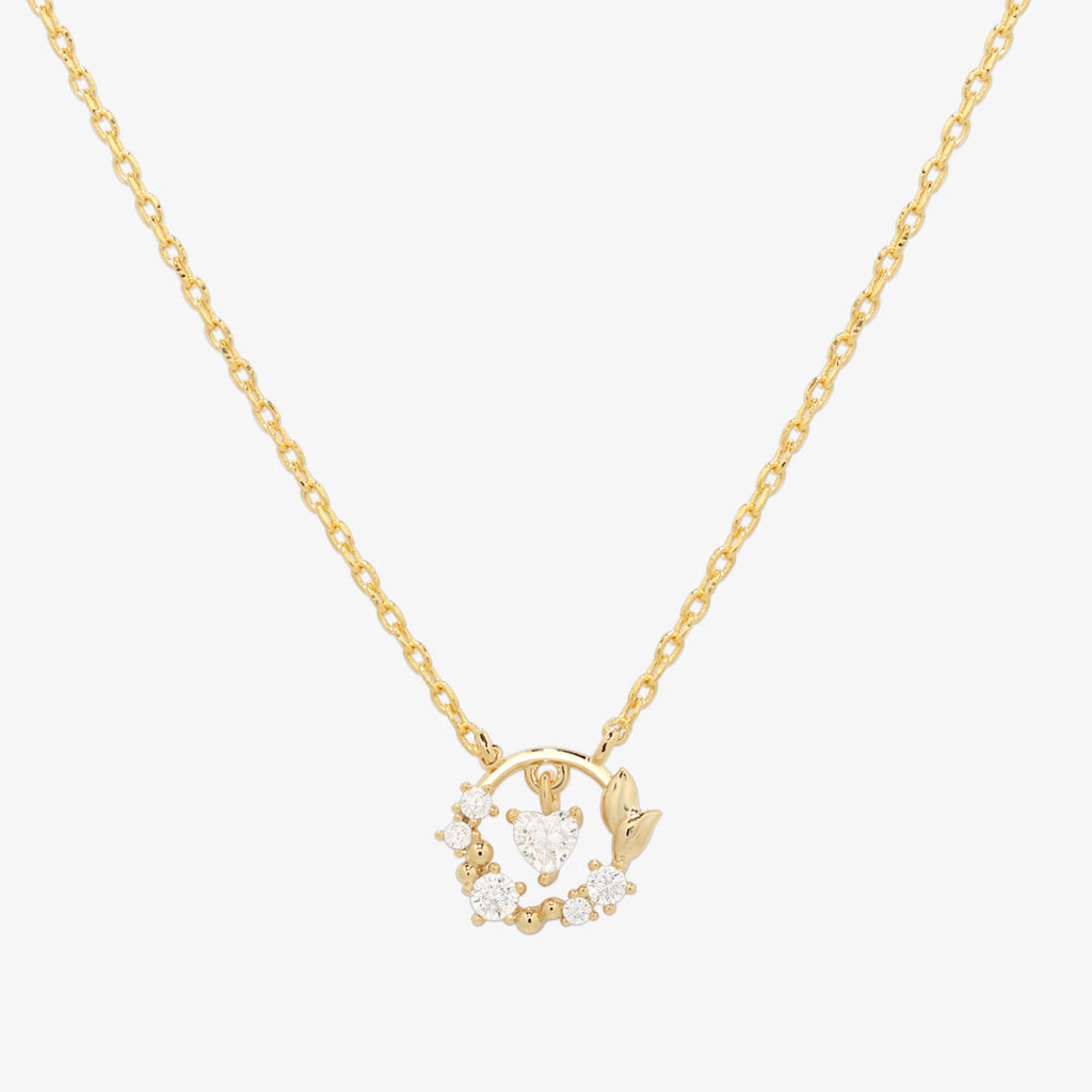 Cubic Zirconia Heart Leaf Necklace – Women's Gold Plated Necklace UK