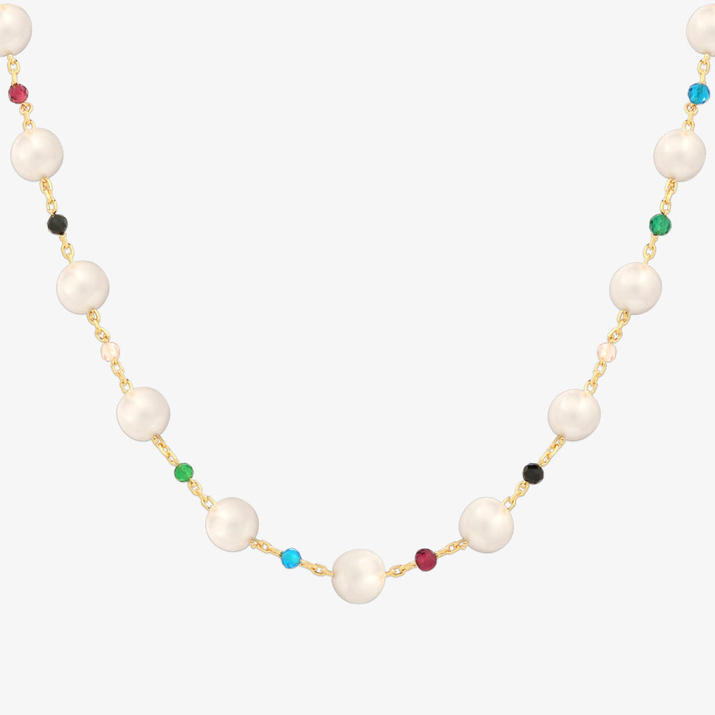 Rainbow Pearl Bead Necklace – Women's 925 Sterling Silver Layering Necklace UK