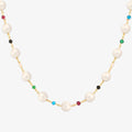 Rainbow Pearl Bead Necklace – Women's 925 Sterling Silver Layering Necklace UK