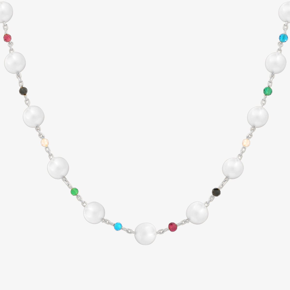 Rainbow Pearl Bead Necklace – Women's 925 Sterling Silver Layering Necklace UK