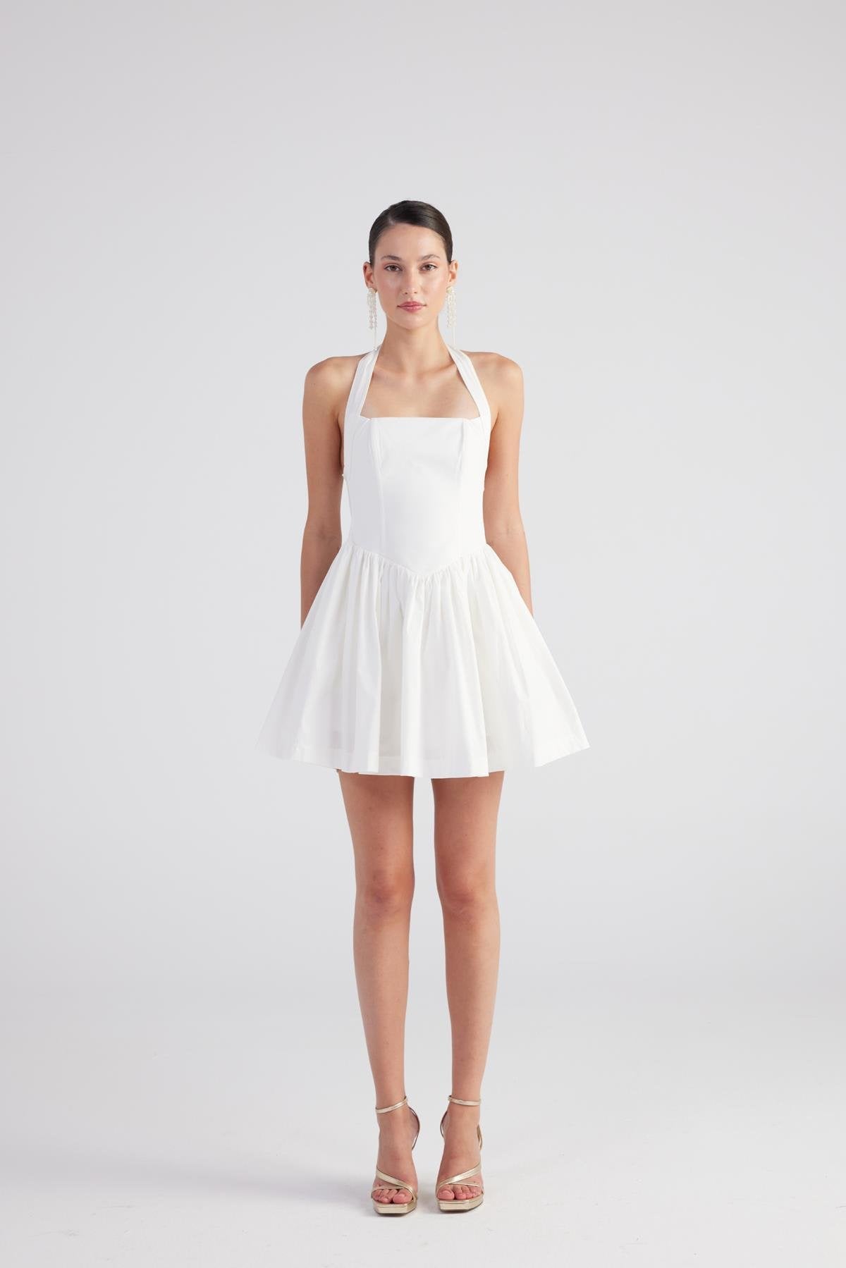 Teresa Women's White Pleated Skirt Mini Dress UK