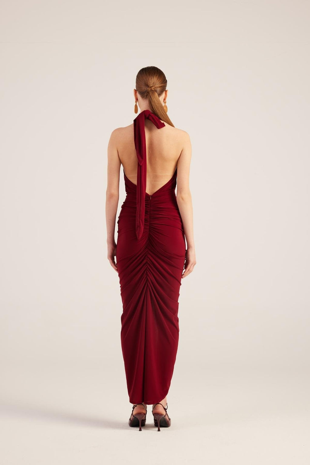 Marie Women's Burgundy Backless Slit Maxi Dress UK